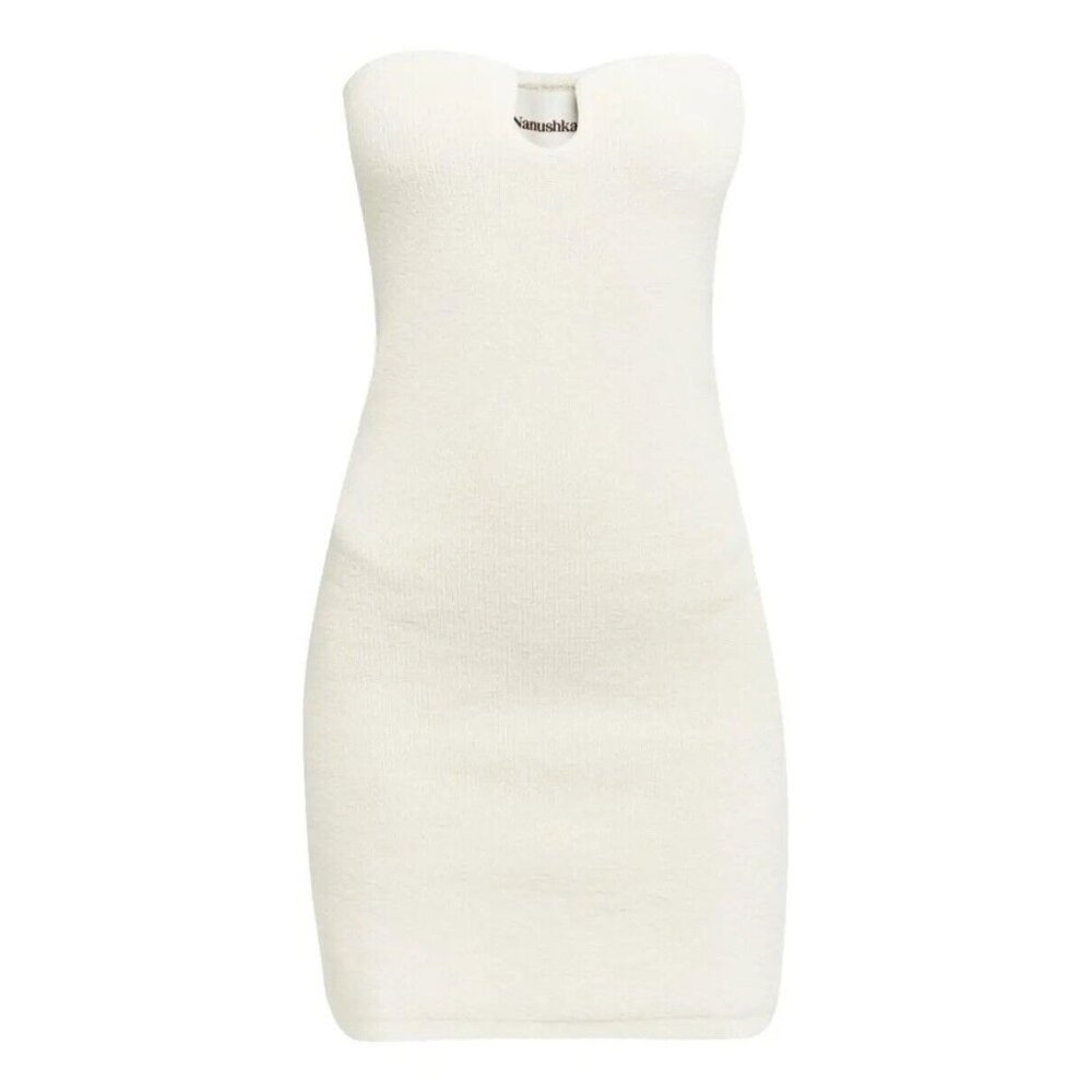 Nanushka Dress Mini Beige Ecru Textured Size M